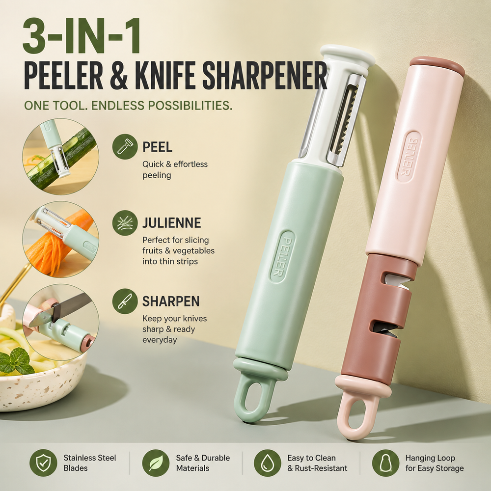 3 In 1 Vegetable Slicer Fruit Peeler Knife Sharpening Tool Kitchen