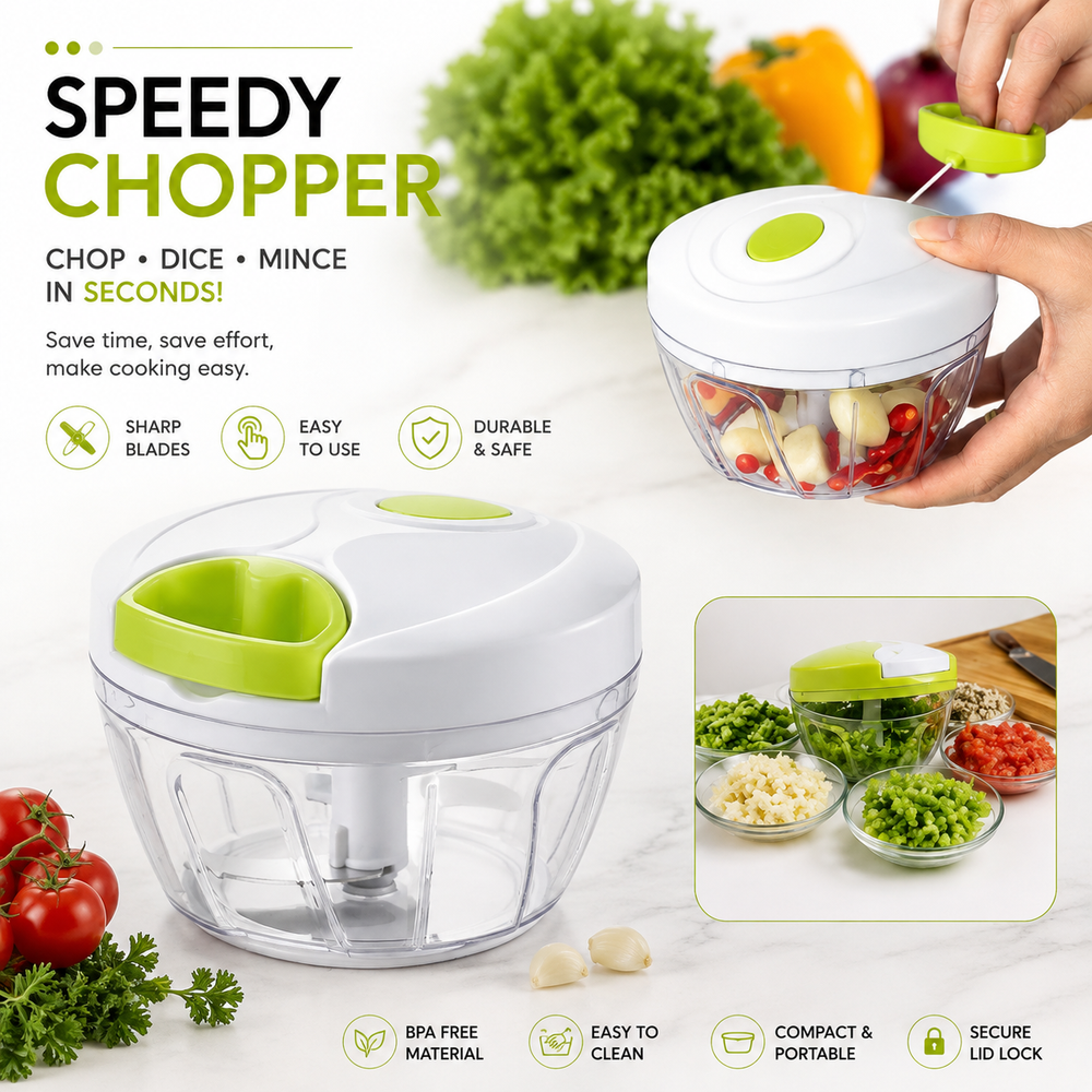 Manual Speedy Food Chopper – Pull Cord Vegetable & Onion Cutter