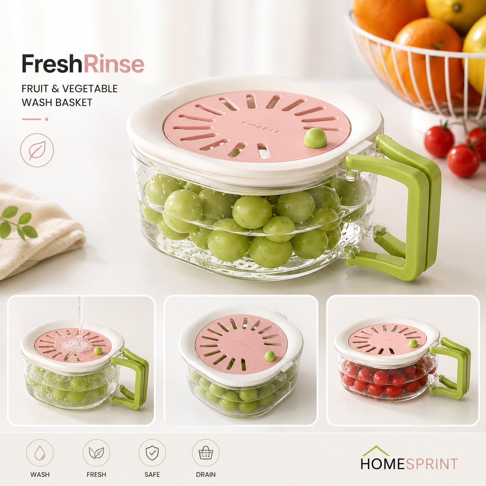 FreshRinse Fruit & Vegetable Wash Basket – Drain, Rinse & Storage Container