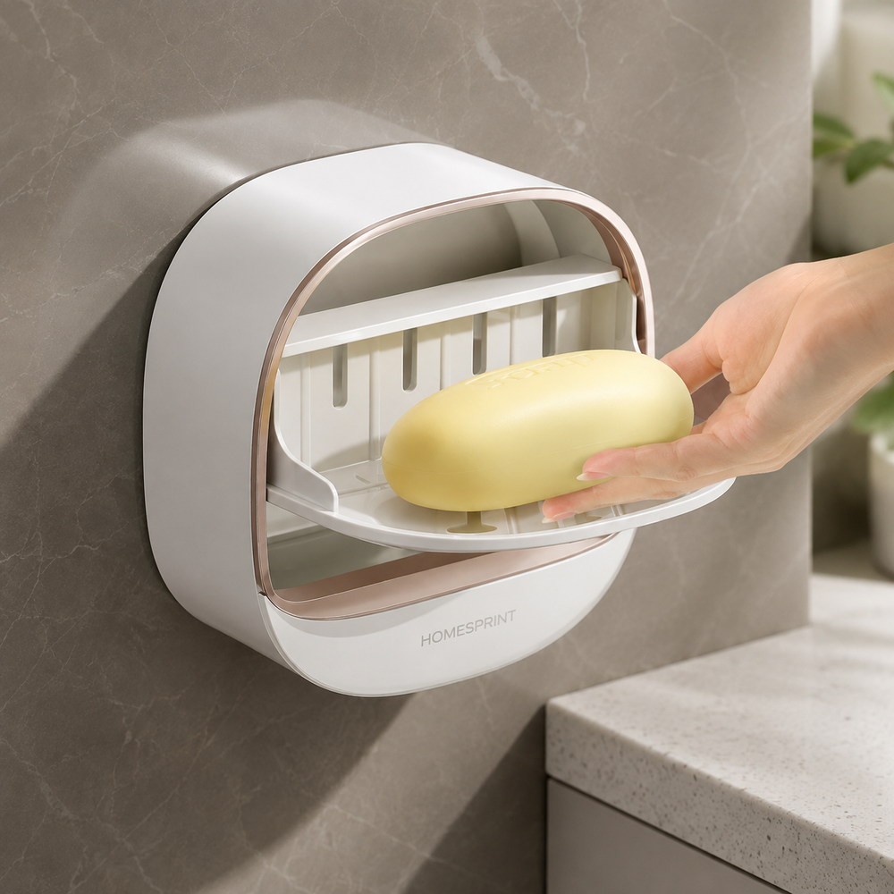 Luxury Wall Mounted Soap Box with Lid – Waterproof ABS Bathroom Holder